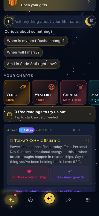 CelestKin daily briefing reading the day's emotional weather from the reader's own numbers
