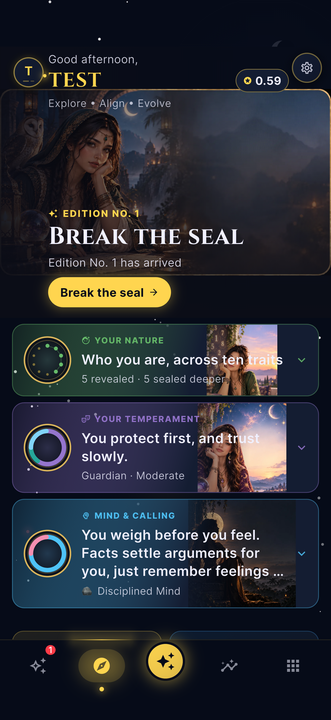 CelestKin Your Nature screen showing personality facets read from the birth chart